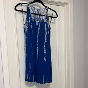 Blue Tie-Dye Sleeveless Lace-Back Dress